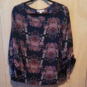 Dana Buchman Blue Print 3/4 Tie Sleeve Blouse. XXL